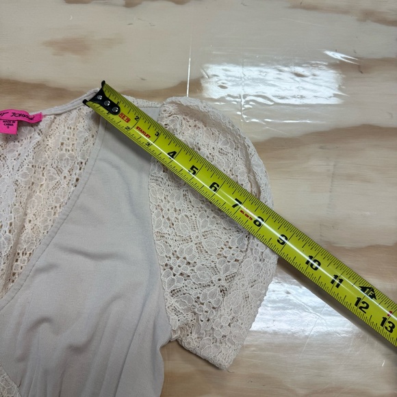 Betsey Johnson Mosaic Lace Puff-Sleeve Midi Dress Crochet Back Cream Sm JL408532 - Picture 12 of 15